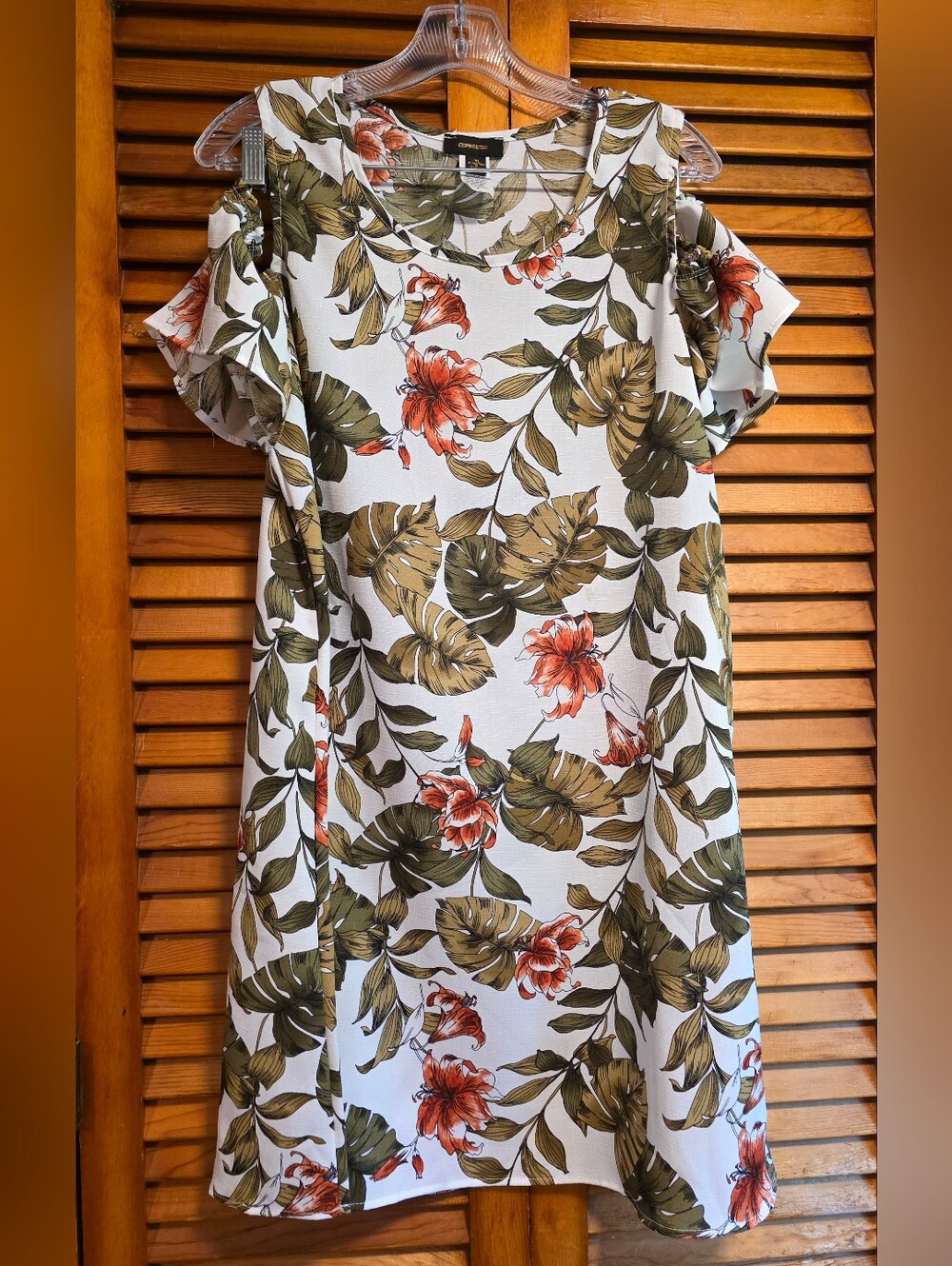 Espresso Tropical Floral Cold-Shoulder Dress Green, White & Orange Size M
